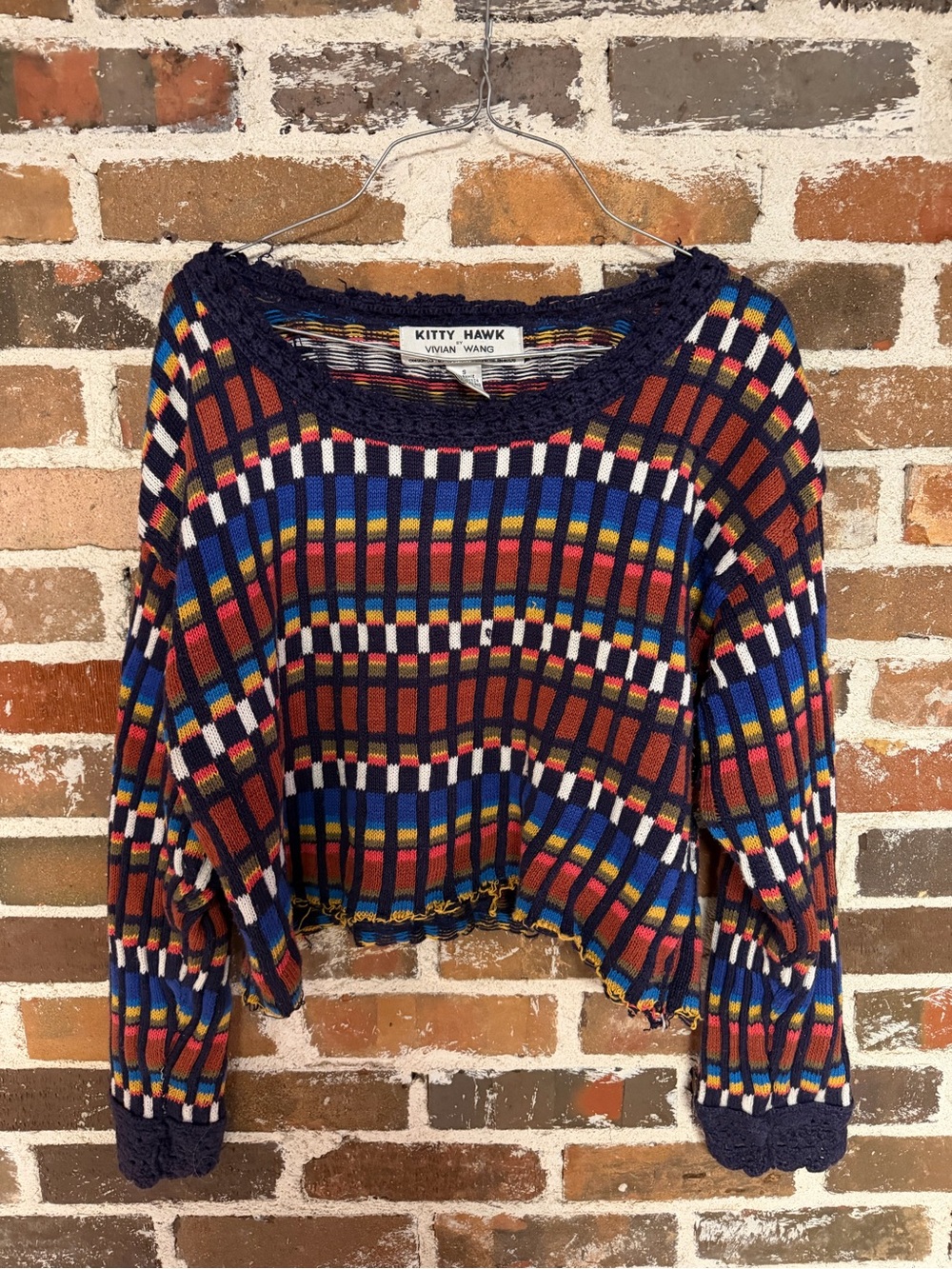 Kitty Hawk Navy Multicolor Cropped Knit Sweater